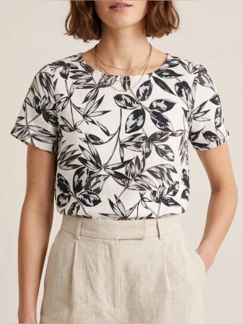 J.Crew Linen Blend Leaf Print Top